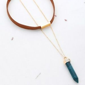 Gold Detail Choker Layered with Crystal Pendant